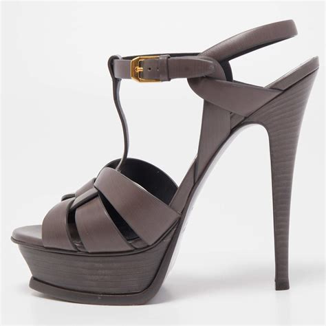 Womens Saint Laurent brown Leather Tribute Sandals 